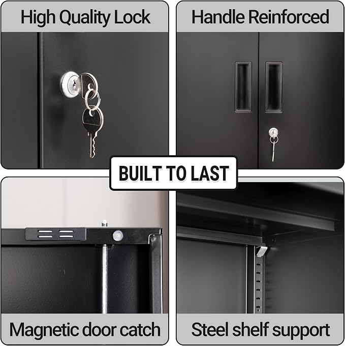 CJF Metal Storage Cabinet, Locking Cabinet with Adjustable Shelf and 2 Drawers, Metal Cabinets for Office, Home, Garage 36" H x 32" W x 16" D (Black)