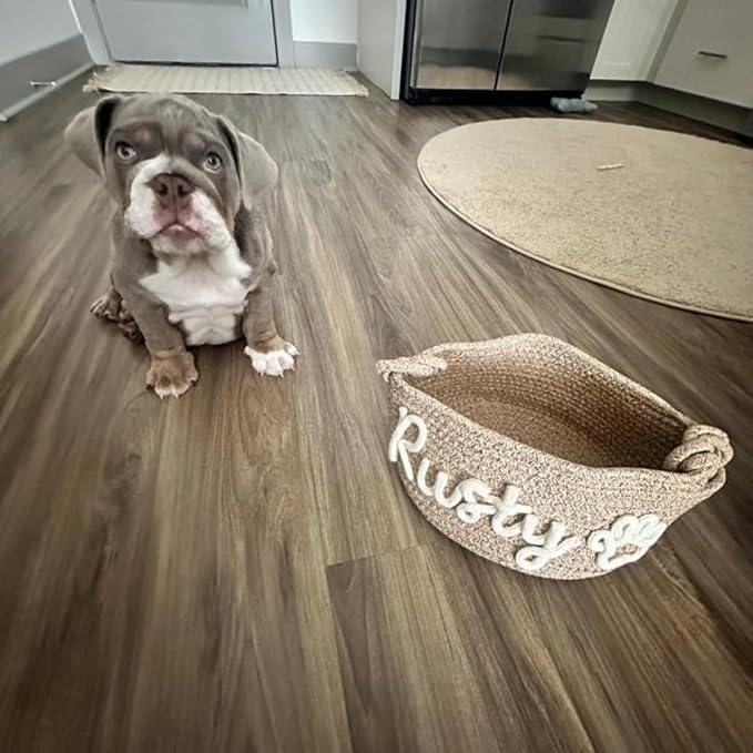 Personalized Dog Toy Basket,Rope Cotton Gift Basket with Pet's Name,Custom Storage Box Chest Organizer for For Dog,Cat,Toys,Coats,Clothing,Blankets,Pet Gift (35 * 19 * 13cm)
