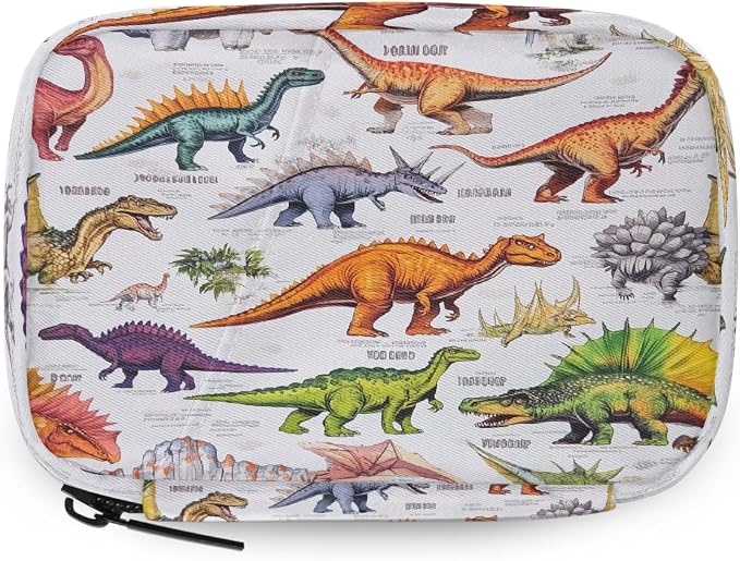 Weekly Pill Organizer Travel Size Bag with Removable 7 Day Pill Box Portable Vitamin Case Purse with Zipper,Colorful Dinosaurs Detailed Pattern