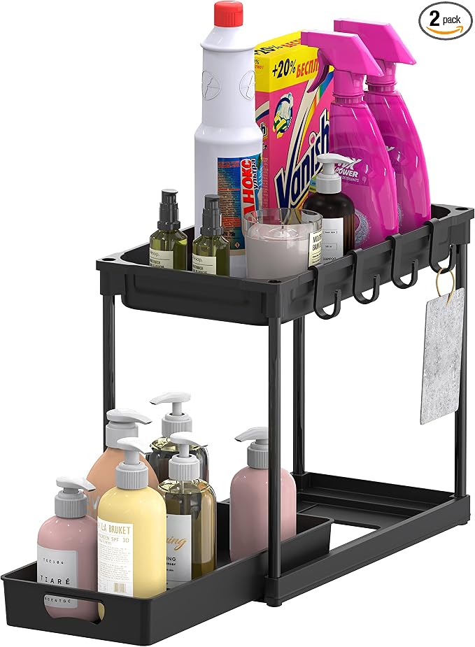 Simple Houseware 2-Tier Standard Under Sink Storage Organizer, Black