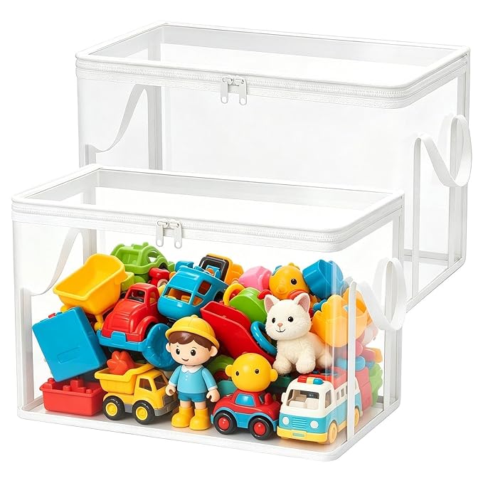 Stuffed Toy Storage Box 2-Pieces Transparent Plush Dolls Organizer | Doll Storage Container for Living Room, Bedroom, Home, Farmhouse, Apartment, Study Room, Balcony, Dormitory