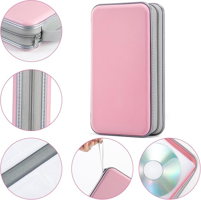 UENTIP CD Case,96 Capacity Hard Plastic DVD Case Holder for Car Home Travel | CD DVD Storage,Zipper Closure,Scratch-Resistant Sleeves,Stay Away Dust and Damp,Storage Music Video Gaming Discs Blu-ray