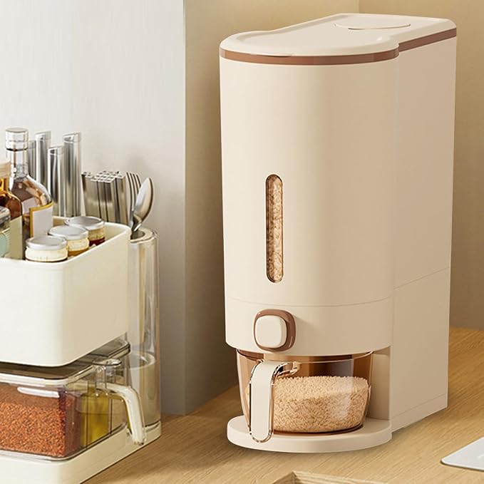 AYNEFY Brown Rice Dispenser, 22lb Sealing Rice Bin with Transparent Window, Detachable Food Storage Bins, Large Space Grain Dispenser Rice Bin for Kitchen