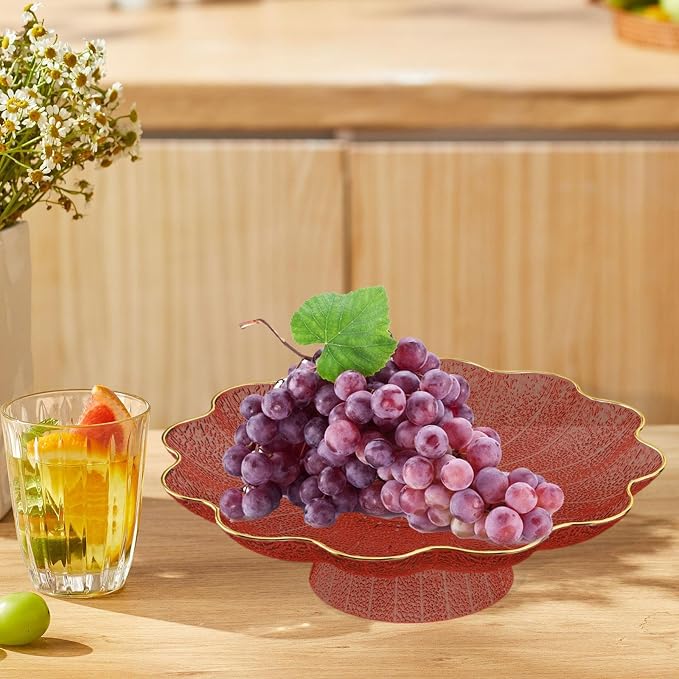 Footed Fruit Bowl Snack Stand Large Tableware Modern Versatile Serving Tray Fruit Holder for Bread Snacks Kitchen Celebration, red