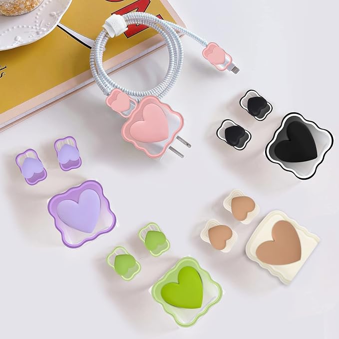 CameCosy DIY Cable Protector for iPhone Charger,Cute Protectors for Type-C Data Cable with 3D Print Love Heart Pattern Data Line Phone Wire Saver Protector for iPhone 11 12 13 14 Pro Max-Beige