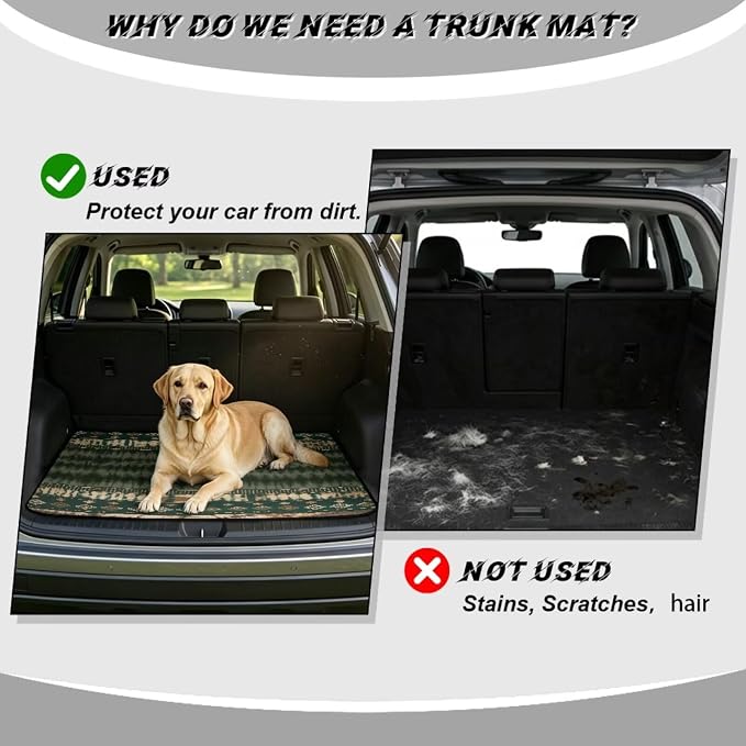 Howilath Dark Green Tie Dye Aztec Car Trunk Mat Universal Rear Trunk Protector Non-Slip & Dustproof Rear Trunk Protection for Daily & Outdoor Use