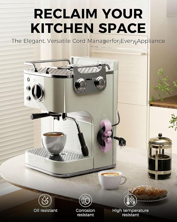 6PCS Cord Organizer for Appliances, Upgraded Kitchen Appliance Cord Organizer Stick On Appliance Wire Organizer Wire Holder for Kitchen Appliances Mixers, Coffee Maker, Pressure Cooker & Microwaves