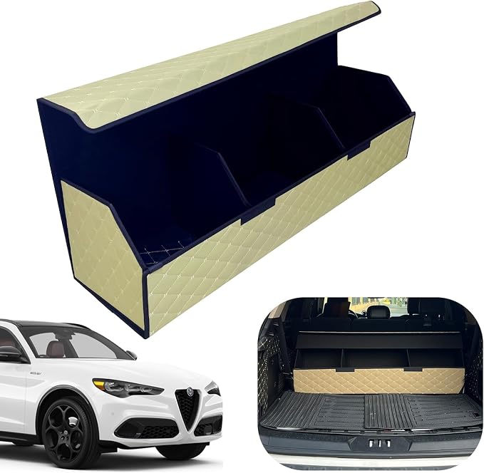 Car Trunk Organizer for For Alfa Romeo Stelvio - Custom Fit,Large Space Outdoor Trunk Organizer with Leather,Hook and Loop Fastener,4-Layer Cover,For Alfa Romeo Stelvio 2018-2025
