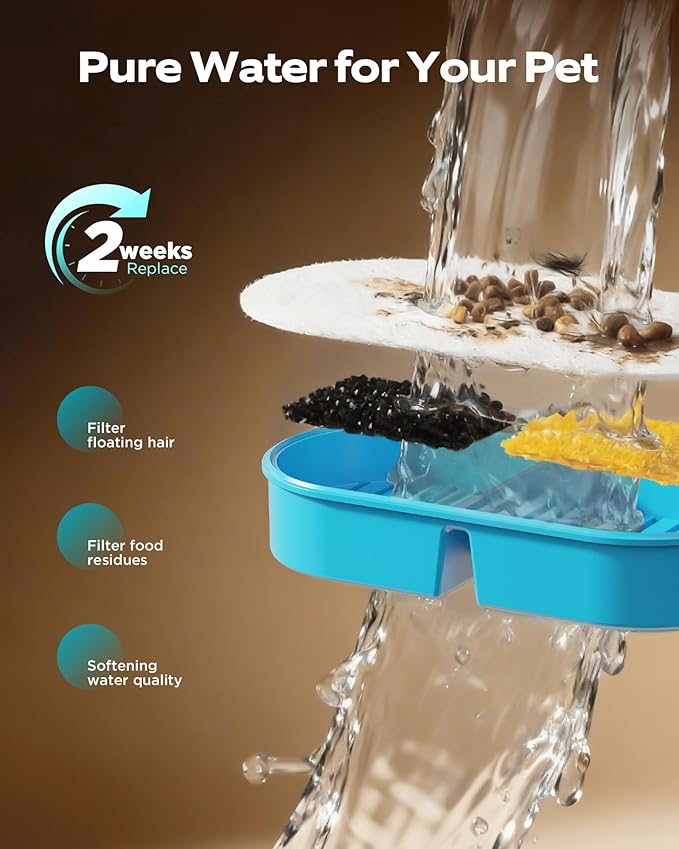 Cat Water Fountain Battery Operated: Wireless Cat Fountain with 6 filters and 3 sponges - 88oz/2.6L Cordless Pet Dispenser for Cats Indoor with Motion Sensor - Automatic Quiet Waterer for Small Animal