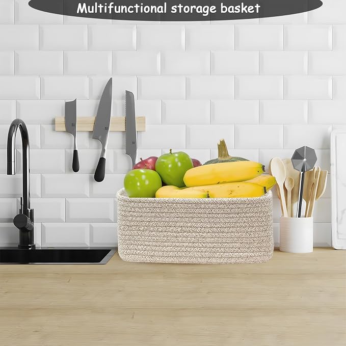 COMFY HOMI 11.5"x7.5"x4.7" Storage Baskets for Organizing | Cotton Rope Woven Basket | Toy Storage Bin Box | Basket for Shelves, Closet Organizer Bin, Decorative Closet Shelf, 3 Pack,