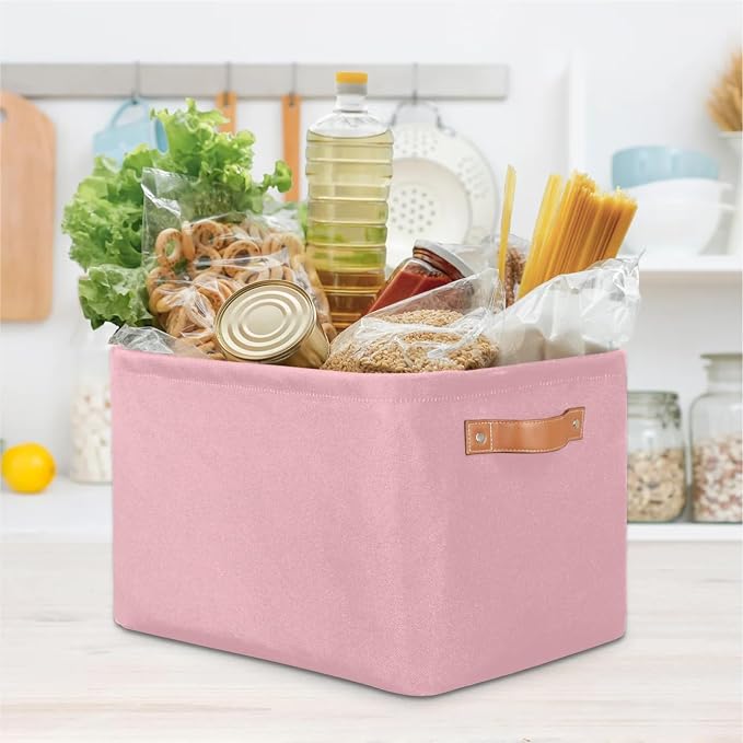 Pink Storage Boxes Theme Storage Nursery Baskets with Handle Closet Collapsible Organizer Shelf Bins for Book Cloth 15?¨¢11?¨¢9.5 IN