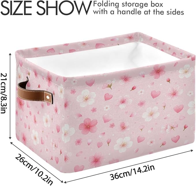 Kigai Storage Basket, Fabric Collapsible Closet Organizer Bin | Flower Heart Waterproof Foldable Canvas Basket with Handles for Shelves, Nursery, Closet, Bedroom & Bathroom