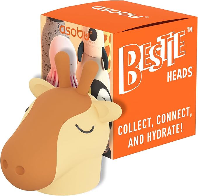 asobu Bestie Bottle Replacement Head For Insulated Stainless Steel Water Bottle, Detachable Soft Animal Head, Collectable Bottle Head for Fun Drinking For Kids, Giraffe