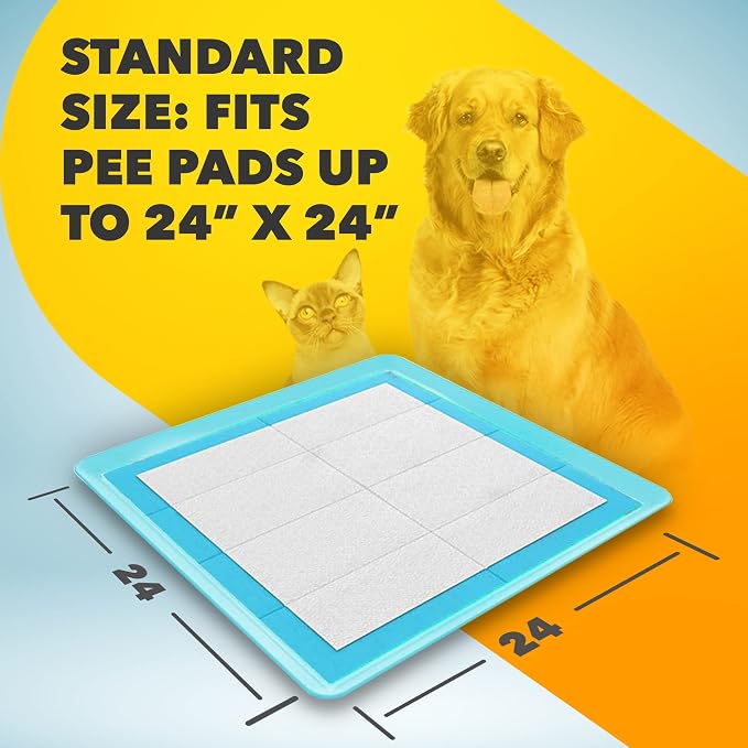 Dog Pee Pad Holder - Fits Up to 24” x 24” Pee Pad - 2 Pack - Sky Blue | Stable Grip, Raised Edges, Quick-Wipe Silicone Surface Dog Potty Tray Holder for Indoor Flooring Protection