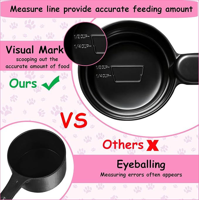 Joyinjojo Dog Cat Food Scoop - Pet Food Scoop Dog Food Measuring Cup 1/2 1/4 Cup, Comfortable Long Handle for Easy to Scoop Food, Black 1/2 Cup