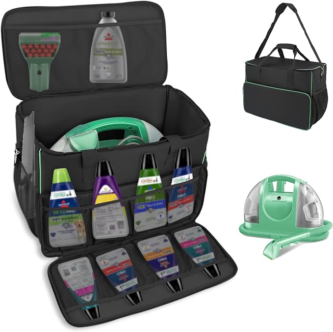 Carry Bag for Bissell Little Green Machine 1400B, Large Capacity, Black | Carrying Case for Bissell Carpet Cleaner, Car Vacuum Attachments Cleaning Tools Organizer, Cleaner Solution Pocke (Bag Only)