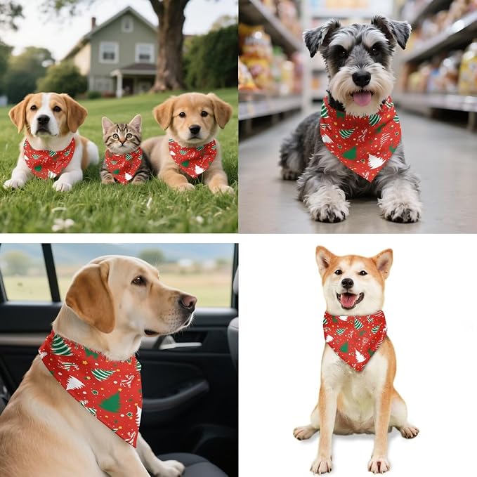 COEQINE Dog Bandanas Bulk Christmas Tree Cake Deer Pattern Red Bow Hair Tie for Women Cute Pet and Owner Matching Outfits for Holiday Festival Costume