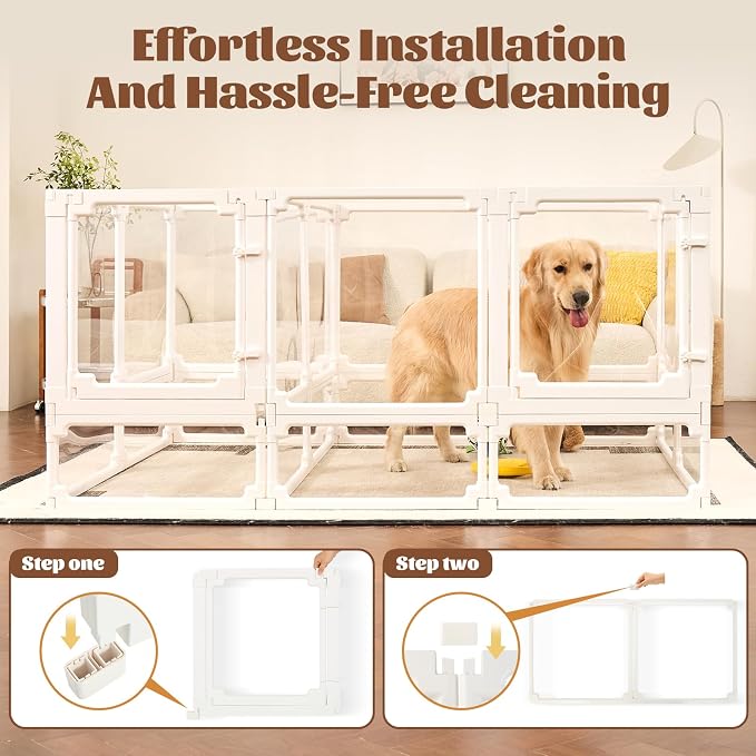 Dog Playpen, Expandable & Stackable Acrylic Dog Play Pen (White, 10", 10 Panels)