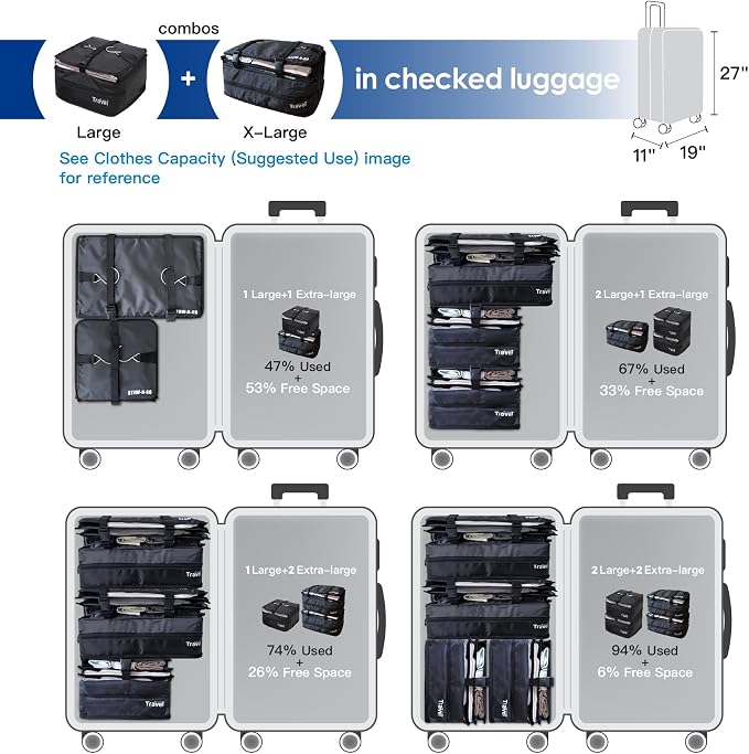 Stow-N-Go Hanging Travel Shelves, Packing Organizer for Luggage. Carry on Closet for Suitcase. Expandable Packing Cube. Travel Essentials. (Black - L, L = (L) 11.8" x (W) 11.8")