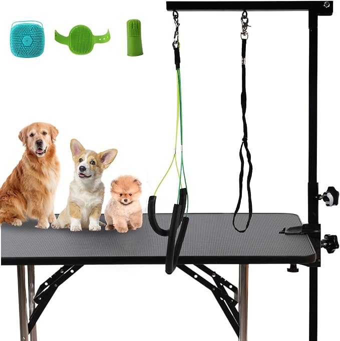 Dog Grooming Arm with Clamp & Pet Grooming Table Accessories - Adjustable Foldable Height 20"-35" with No-Sit Holder, Grooming Restraint for Small, Medium Dogs at Home or Salon