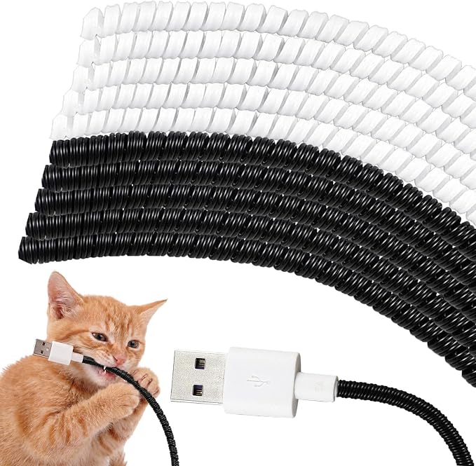 Friends 10 Pcs Cord Protectors from Pets No Chew 43.3'',Black White | Spiral Cable Protector, Phone Charger Cover, Data Cable Protective Sleeve Chew Proof, USB Wire Cover Stylish, Cat Dog Rabbit