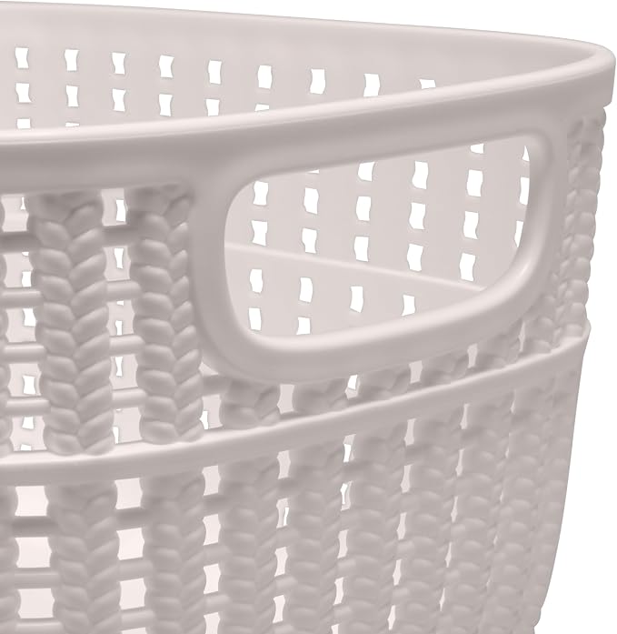 Simplify 2 Tone Sailor Knot Plastic Storage Tote | Decorative Basket | Closet Organization | De-clutter | Accessories | Toys | Bathroom Organization | Small | Ivory