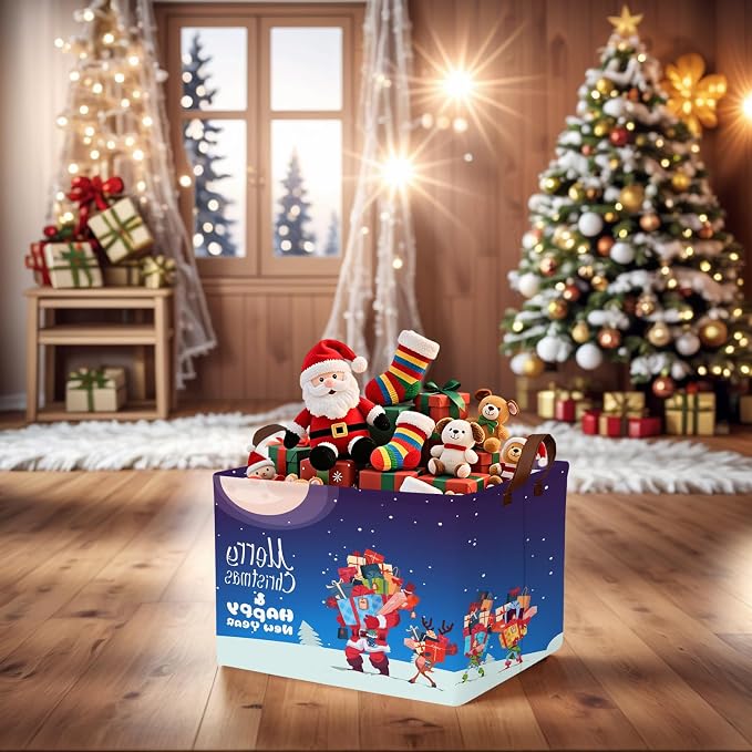 Empty Large Christmas Basket for Gifts Women Collapsible Storage Bin Kids Toy Box Holiday Décor (Santa Claus Gift)