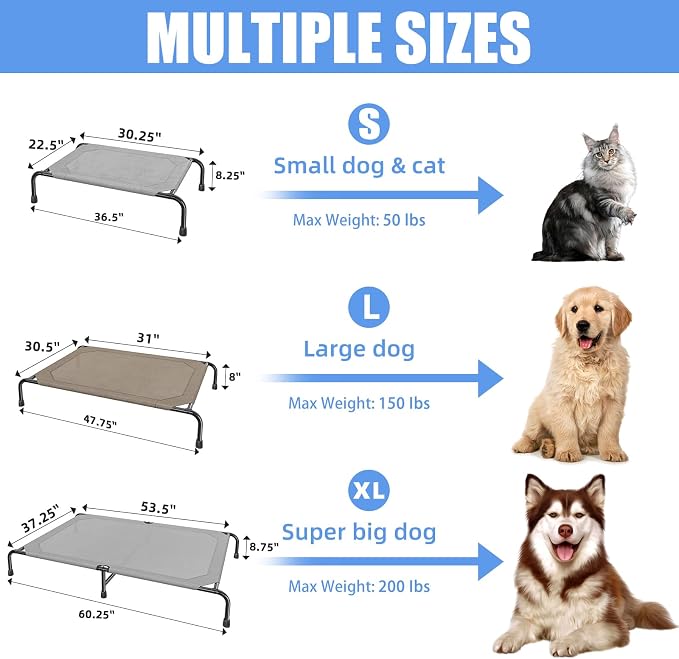 Simple Trending Outdoor Elevated Dog Bed, Cooling Raised Dog Cots, Grey | Pet Bed for Small Dogs, Waterproof Cover, Breathable mesh, Non-Slip Feet, Suitable for Indoor or Outdoor Use, 36.5" x 22.5"