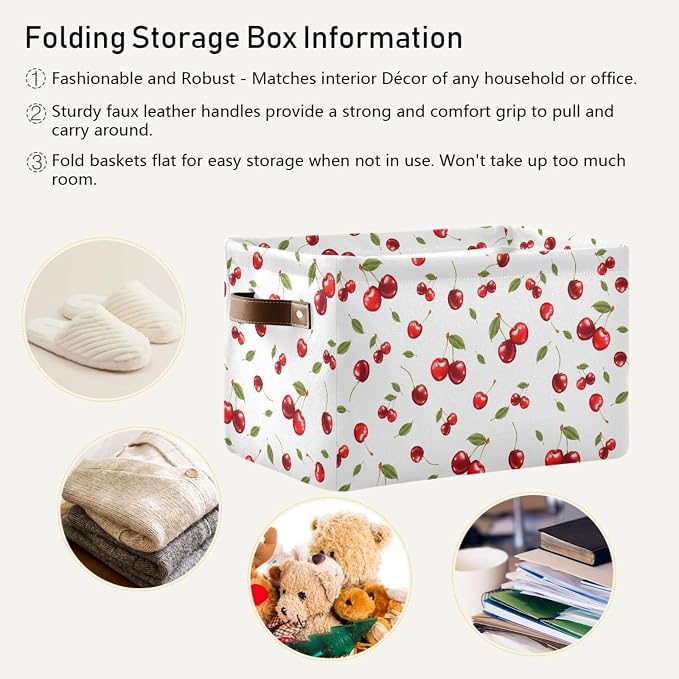 Didi & Hosa Storage Basket Cube Cherry Collapsible Toys Shelf Baskets Bin with Handle Laundry Organizer Storage Box for Home School & Office