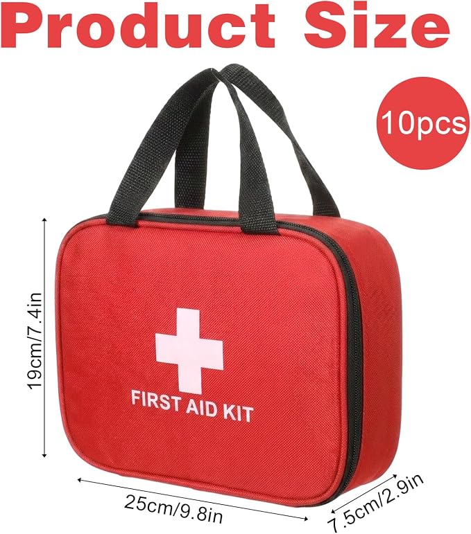 10 Pieces Empty First Aid Bag, Compact First Aid Kit Bag Empty with Dual Handles, Red Oxford Fabric Medical Pouch for Home, Car, Camping, Hiking, Travel Emergency