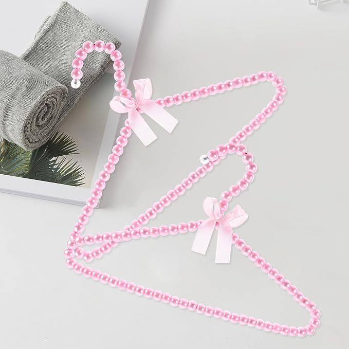 MAGICLULU 2 Pack Beaded Hangers for Kids, 11.8 x 7.5 Inch Pink Plastic Baby Clothes Hangers with Bow, Non Slip Toddler Nursery Closet Organizer for Girl Dress, Dog Pet Apparel