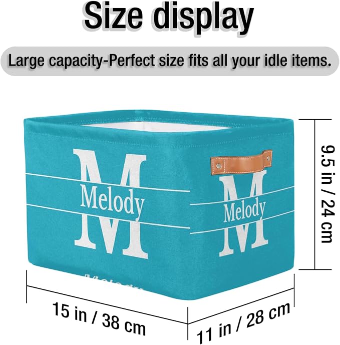 Personalized Foldable Storage Basket with Initial Letter, Lake Blue