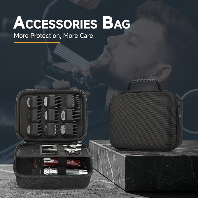 Hard Barber Accessories Case for Hair Clippers Mens Hair Cutting Barber | Barber Supplies Holder, Trimmer Organizer Storage Bag for Hair Cutting, Guard Grooming Kit (Nylon Black)