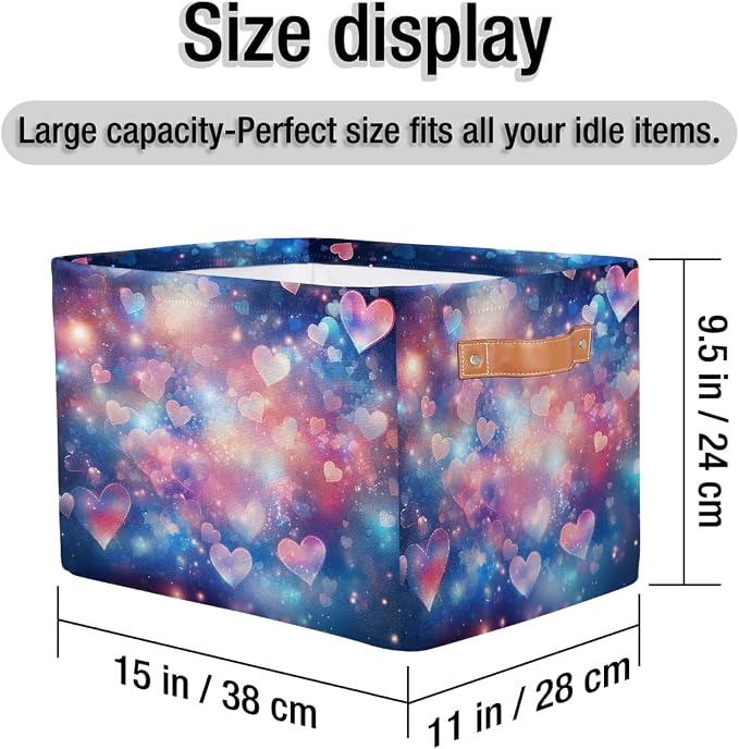 Collapsible Storage Cubes with Handles, Foldable Fabric Organizer Bins for Closet, Utility Room & Storage Shelves, Decorative Storage Baskets 15x11x9.5 Inches(Galaxy Love)