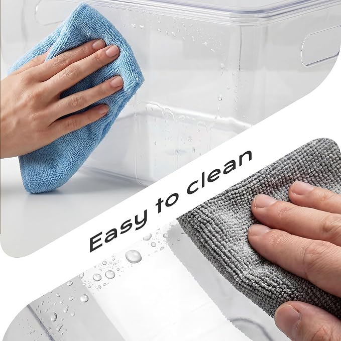 6 Pack Large White Storage Bins with Lids, PET Plastic Pantry Organizers and Storage Containers for Kitchen, Fridge, Bathroom, Office (Clear)