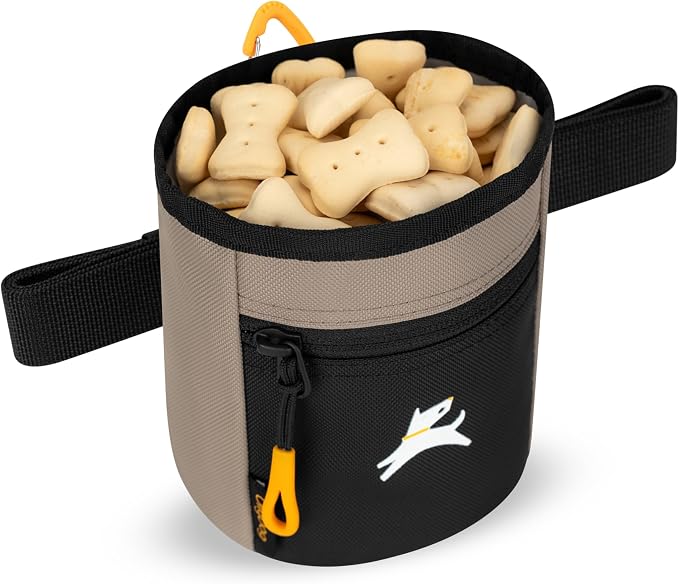 OllyDog Goodie Treat Bag, Dog Treat Training Pouch | Magnetic Closure | 3 Ways to Wear | Hands-Free Waist Belt | Water-Resistant Recycled Vegan Fabric (Dune)