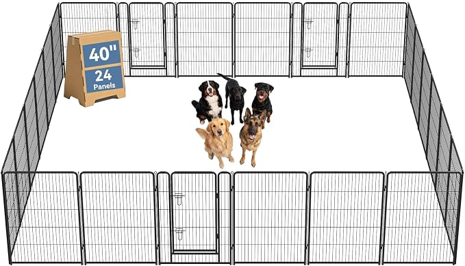 DUMOS Dog Playpen 40 Inch 24 Panels Indoor Outdoor Metal Pet Fence | Foldable Dog Play Pen with Door, Portable Exercise, RV Camping, Puppy Small Medium Large Dogs