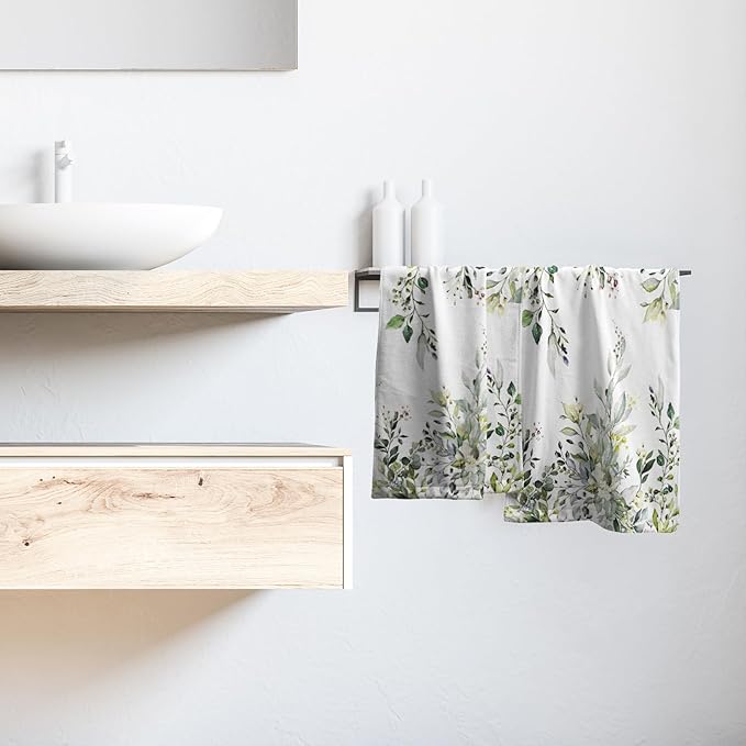 Giwawa Green Eucalyptus Hand Towels Set of 2 Sage Leaves Soft Absorbent Small Bath Towel Kitchen Dish Guest Towel for Bathroom Hotel Gym Spa