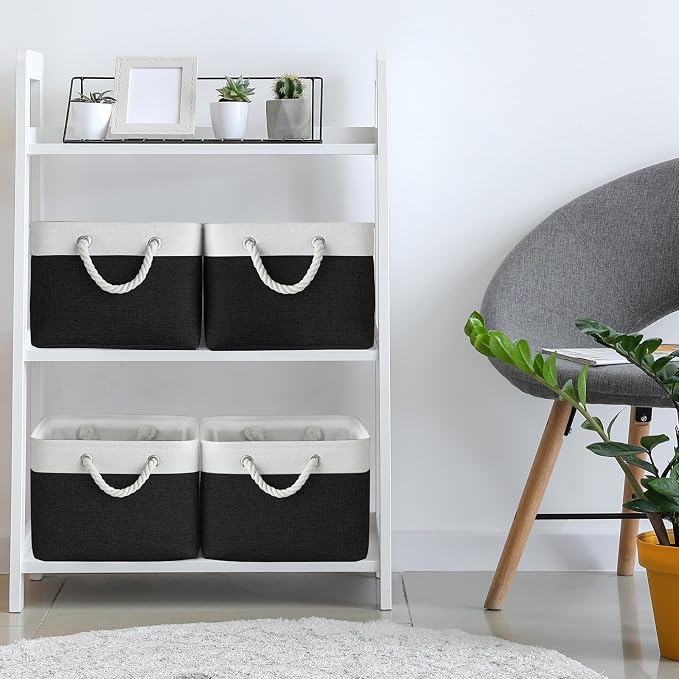 Storage Basket for Organizing - Large 3 Pack 15.7x11.8x8.3 inch Collapsible Storage Bin for Shelves with Handles Laundry Cube Toy Closet Nursery (Whiet & Black)