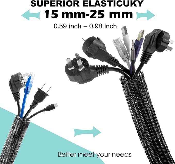 AGPTEK Cable Sleeve, 20ft - 1 inch Cable Management Cord Hider, Black | Desk Cord Cover Organizer Wire Hider for Office Computer TV Wire Loom Tubing Pet-Proof Cord Protector from Cat Dog Chewing