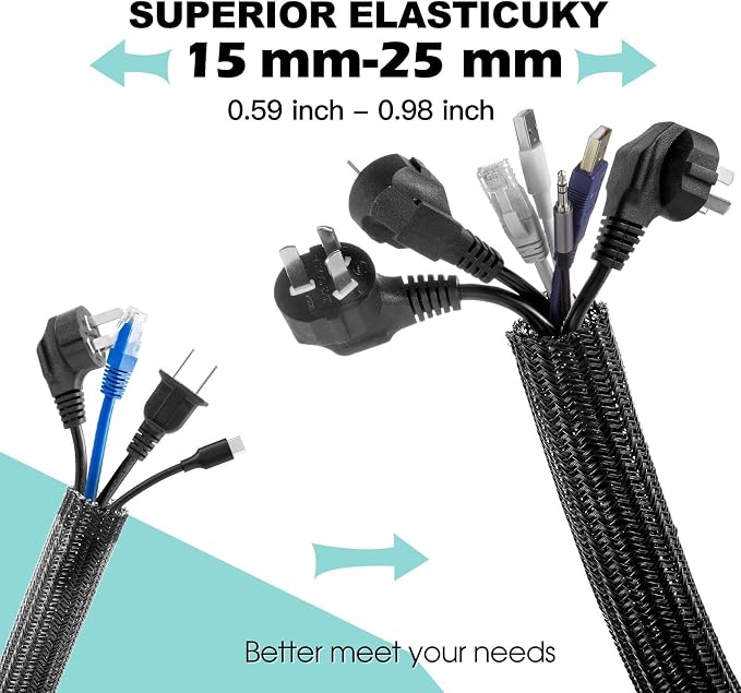 AGPTEK Cable Sleeve, 10ft - 1 inch Cable Management Cord Hider, Black | Desk Cord Cover Organizer Wire Hider for Office Computer TV Wire Loom Tubing Pet-Proof Cord Protector from Cat Dog Chewing