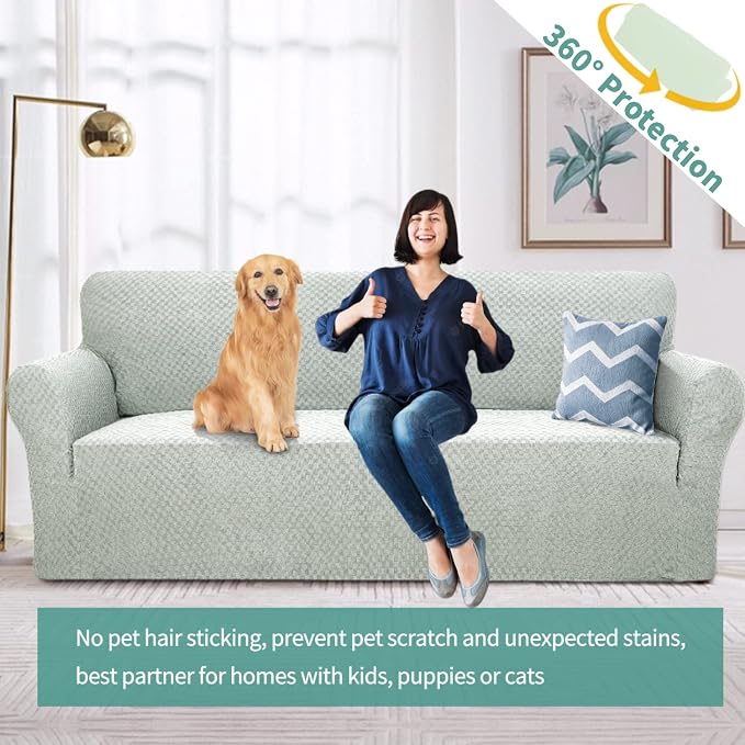 YEMYHOM Couch Cover Latest Jacquard Design High Stretch Extra Large Sofa Covers Pet Dog Cat Proof Oversized Slipcover Non Slip Magic Elastic Furniture Protector (X Large, Ivory)