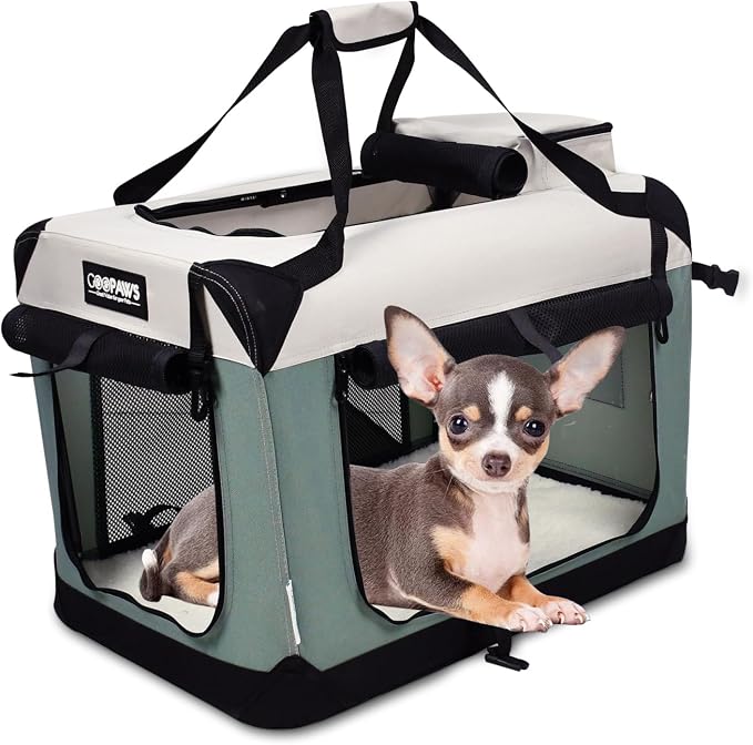 Jespet 3 Door Soft Dog Crates Kennel for Pets, Folding Travel Pet Carrier | 3 Mesh Doors 24'' Dog House, Large Pocket, Easy to Install, Steel Frame, Removable Crate Pad, For Indoor & Outdoor