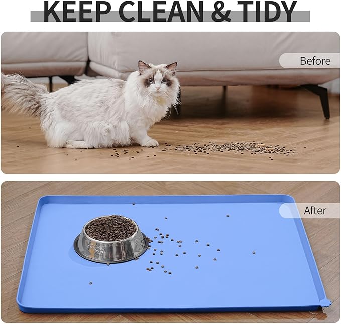 Reopet Waterproof Pet Feeding Mat, Non-Slip Silicone Placemats for Dog Cat Food and Water Bowl, High Raised Edges to Prevent Spills and Protect Floors