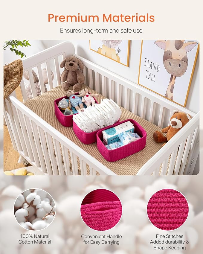 KALLAX Small Woven Storage Basket for Organizing, 12 x 8 x 4.5 inch, 3 Pack | Shelf baskets for closet organization, toy storage and home decor, Perfect as empty gift baskets for holidays, Hot Pink