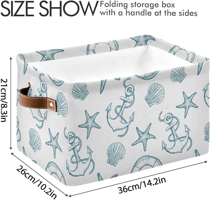 Coastal Anchor Nautical Theme Storage?Basket?Fabric?Laundry?Baskets Starfish Summer Beach Storage?Boxes?Organizer?Bag?for?Baby?Cloth?Dog?Toy?Book?Storage?Cubes?Shelf?Closet?Bins?16¡Á12¡Á8?Inches