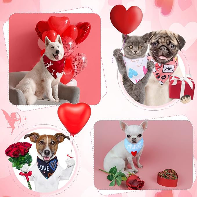 Sanwuta 60 Pcs Valentine's Day Dog Bandanas Bulk Heart Pet Bandanas Adjustable Dog Bibs Triangle Scarf Holiday Costume for Small Medium Pet (Heart Pattern)
