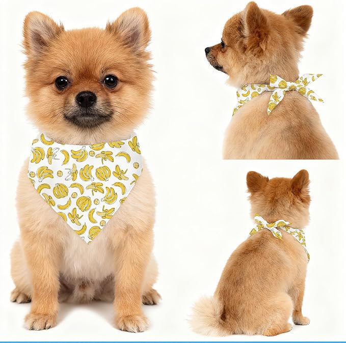 Banana Dog Bandana, Summer Fruit Pet Triangle Scarf for Beach Picnic Party Outfit, Banana Print Neckerchief for Small Medium Dogs,Lightweight Breathable Dog Bandana Accessory