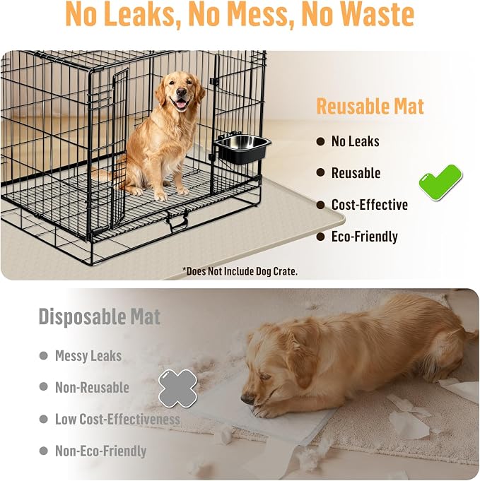 Silicone Dog Bed Mat 51"x 25.6" Crate Mat for Dog Cages, Beige | Extra Large Kennel Mat with Raised Edge, Washable, Leakproof, Waterproof Dog Mat for Crate, Dog Floor Mat to Protect Floors