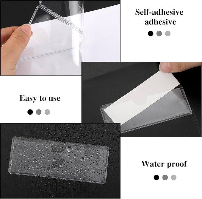 80 Pack Self-Adhesive Label Holders, 1" x 3" Clear Pockets | Top-Loading Pvc Pockets, Clear And Durable, Sticks To Shelves, Bins, Mailboxes, Wood, Metal, Plastic, Cardboard